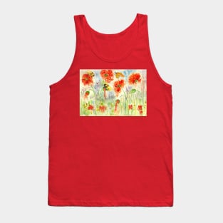 Bumblebees and a Butterfly among Crimson Poppies Tank Top